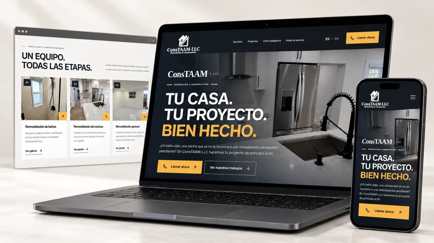 ConsTAAM-LLC landing page mockup on desktop and mobile