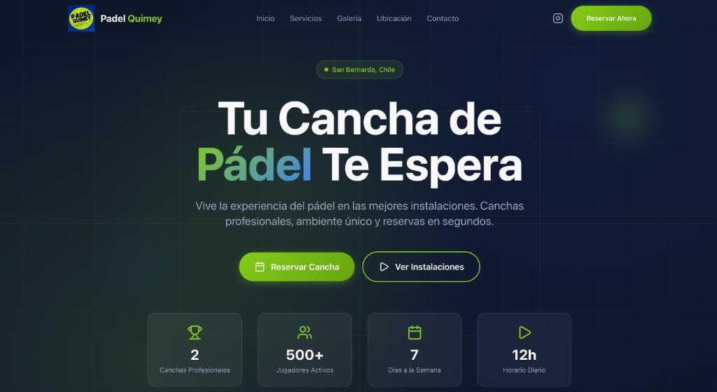 Captura del sitio web de Padel Quimey